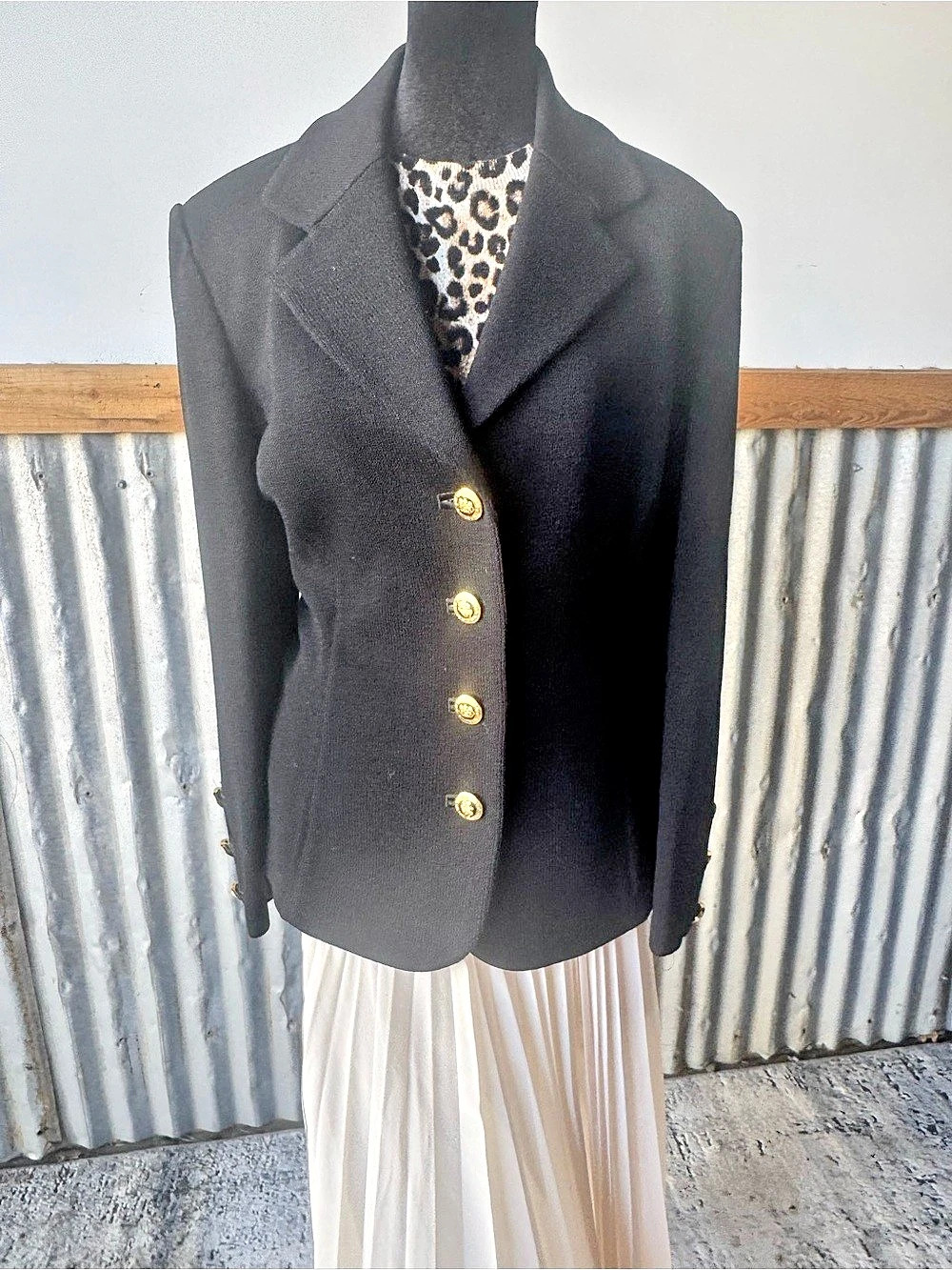 St. John Black Gold-Button Blazer Santana Knit